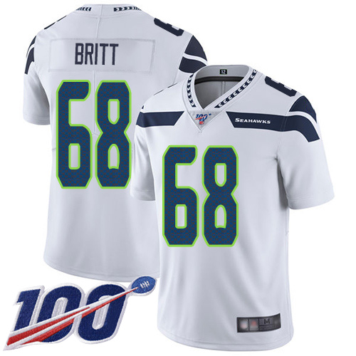 Seattle Seahawks Limited White Men Justin Britt Road Jersey NFL Football #68 100th Season Vapor Untouchable